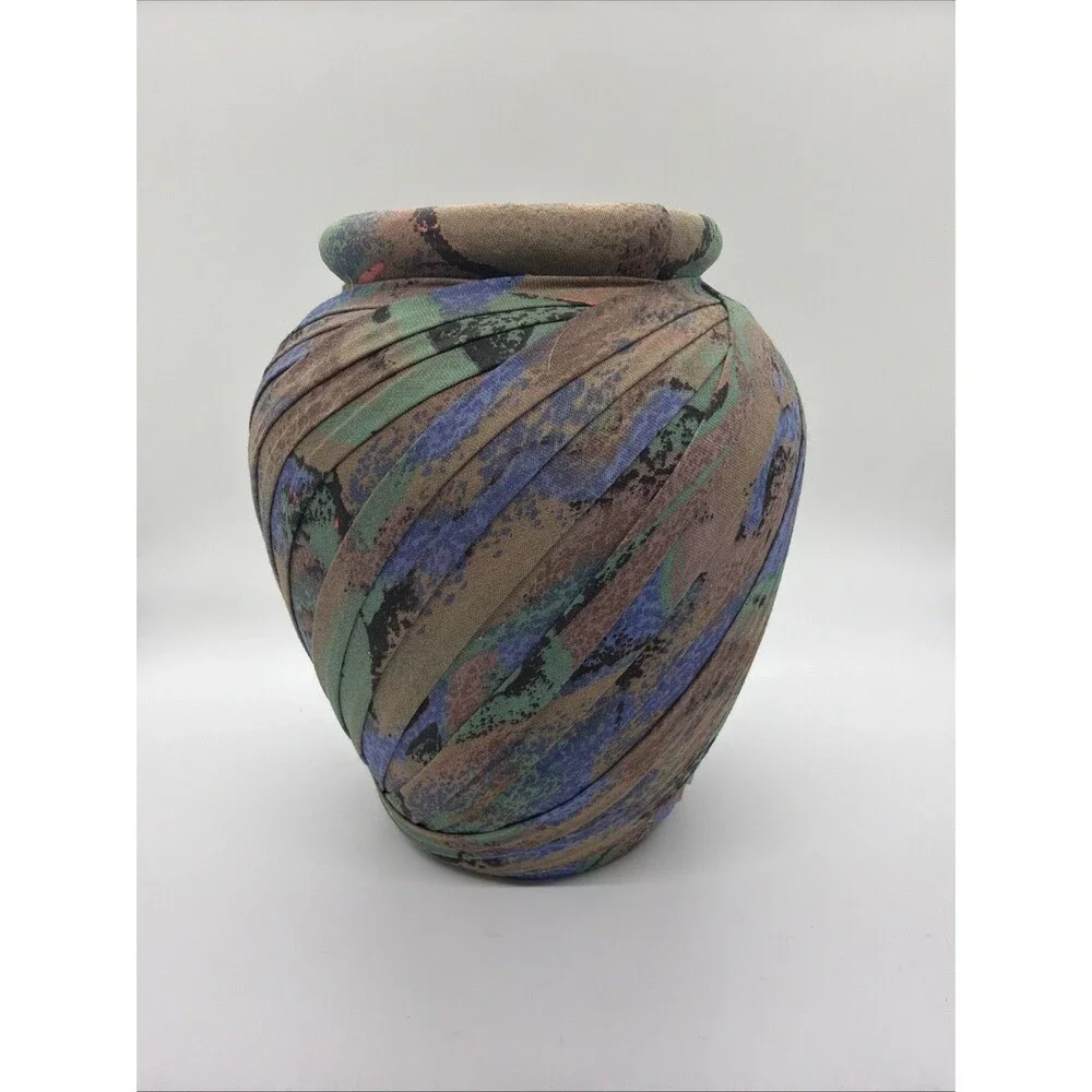Vintage 1980s Memphis Decor Design Pastel Fabric Wrapped Vase Retro New Wave Art